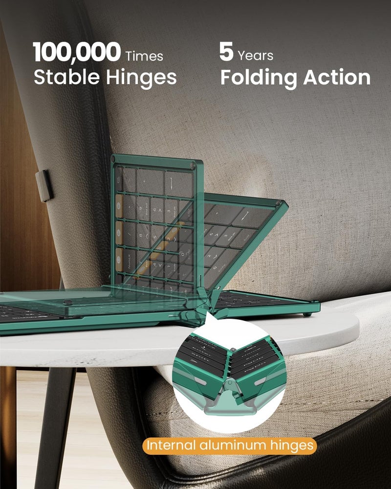 ProtoArc Foldable Keyboard and Mouse, XKM01 True Full-Size Folding Wireless Keyboard Mouse Combo for Business Travel, a Portable Office Suite On-The-Go, Compatible with Laptop iPad Tablet - Green - Image 2